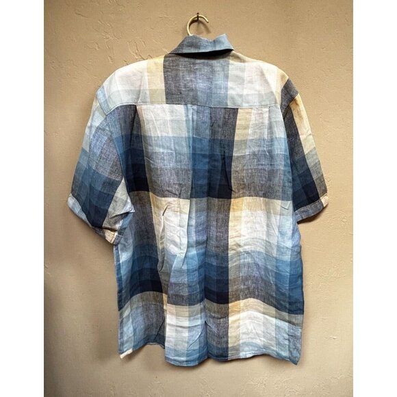 Tommy Bahama Island Modern Fit Plaid Button Down Short Sleeve Linen Shirt Large - Picture 2 of 8